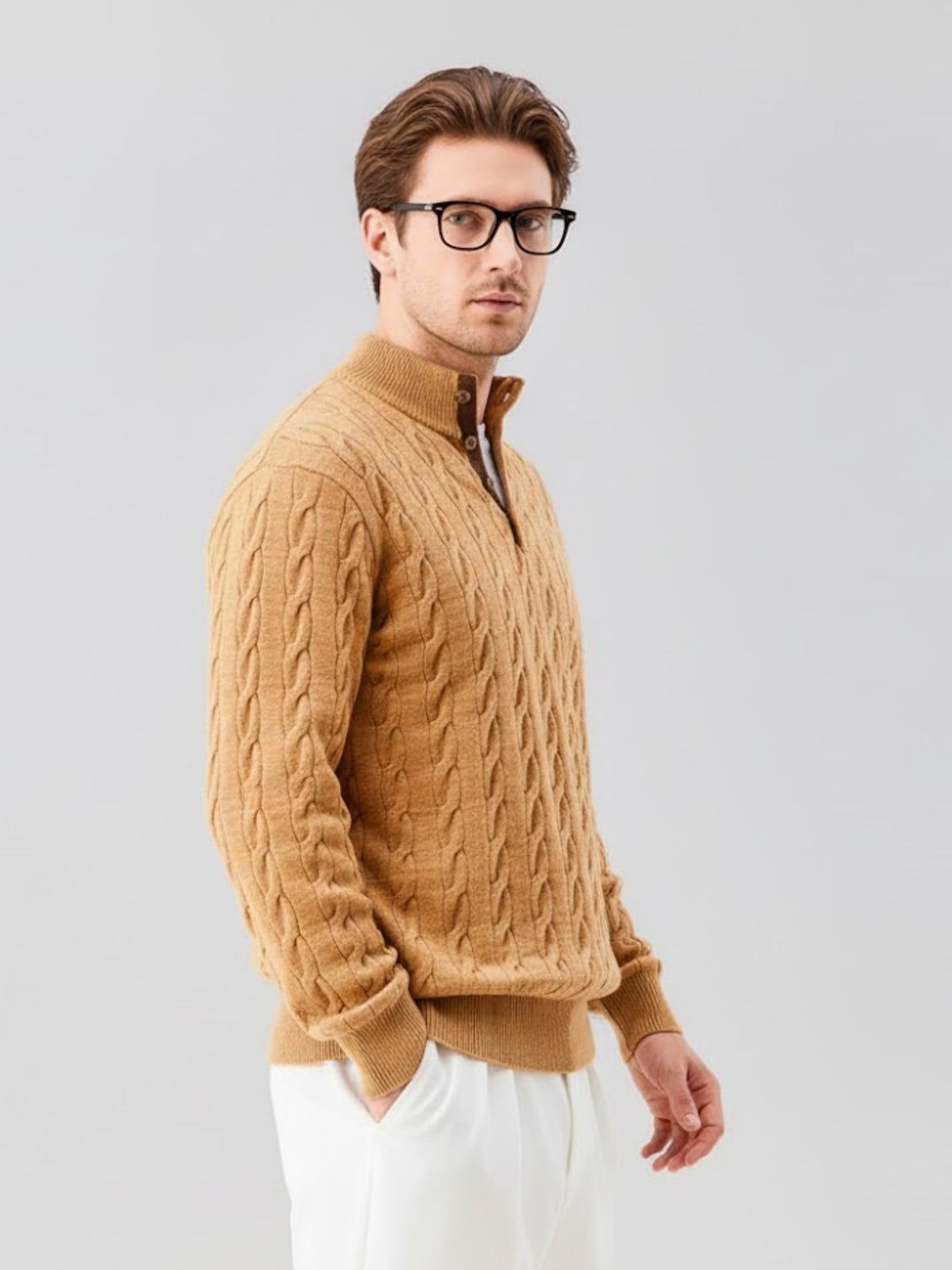 Men’s Button-Up Cable Knit Sweater – Classic Textured Pullover