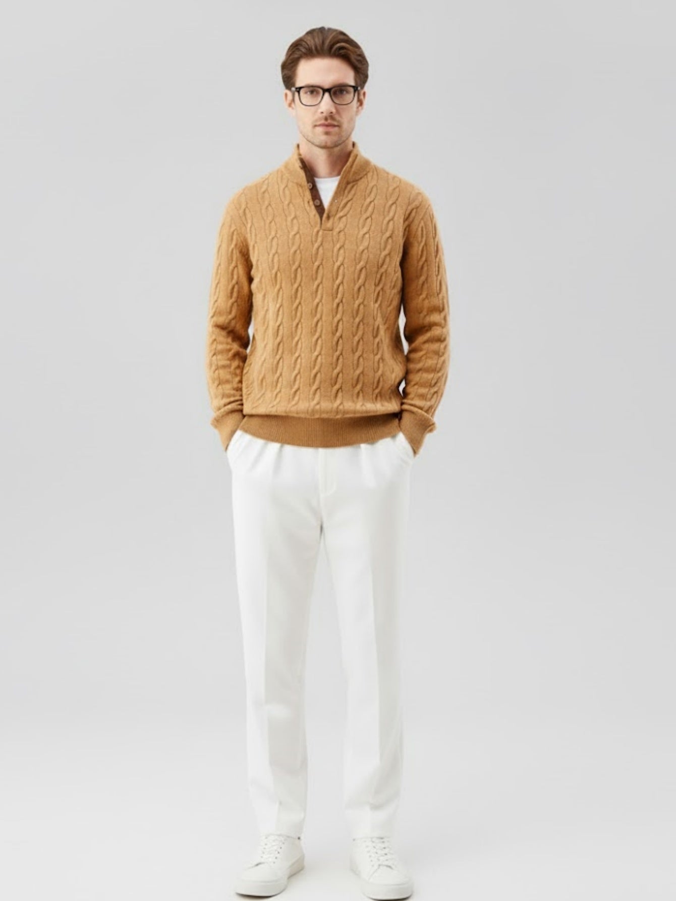 Men’s Button-Up Cable Knit Sweater – Classic Textured Pullover