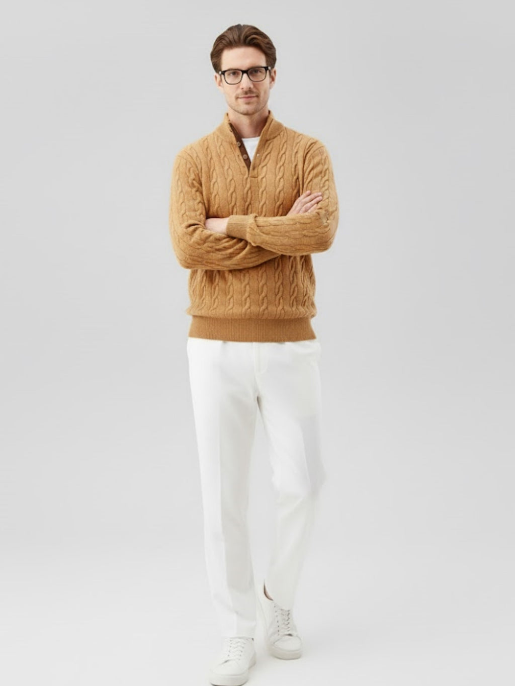 Men’s Button-Up Cable Knit Sweater – Classic Textured Pullover