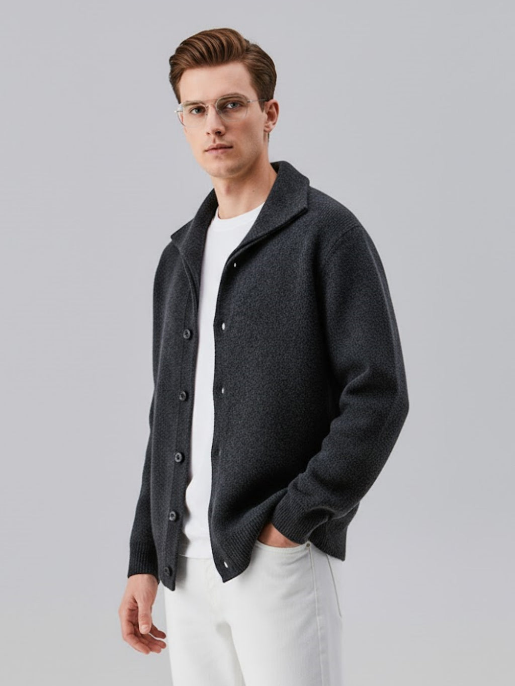 Men’s Wool-Blend Knit Cardigan – Soft Button-Up Sweater Jacket