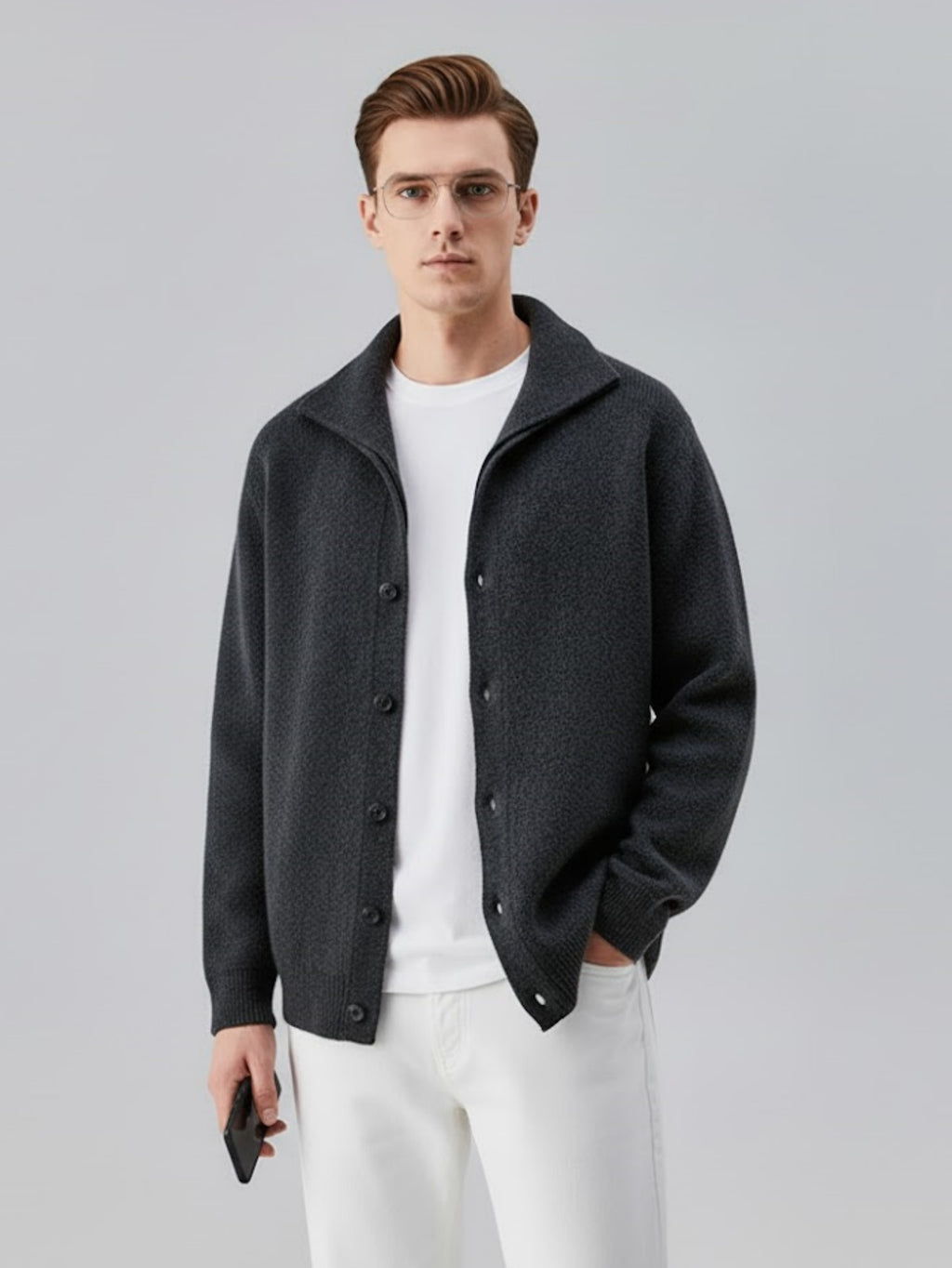 Men’s Wool-Blend Knit Cardigan – Soft Button-Up Sweater Jacket