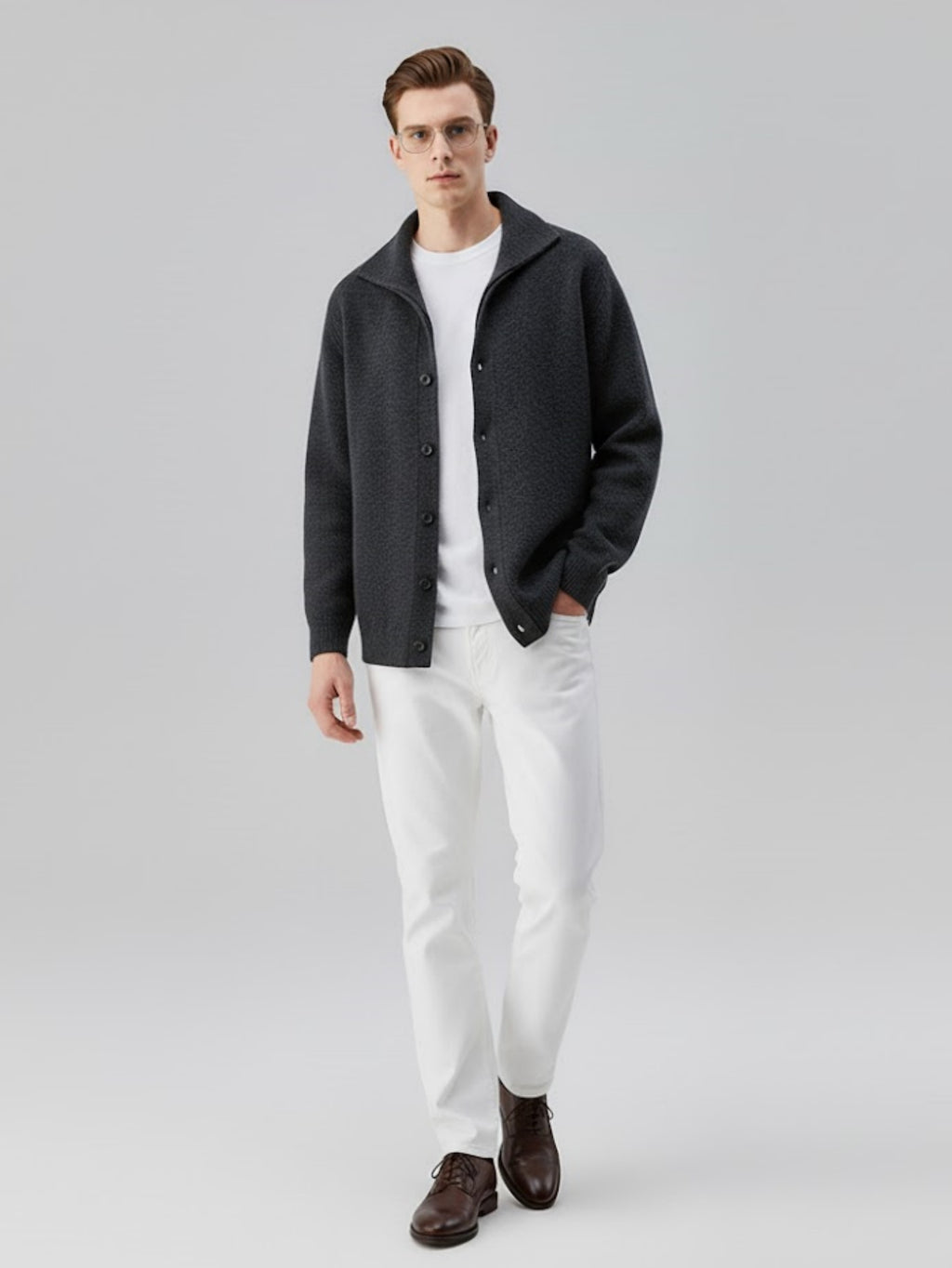 Men’s Wool-Blend Knit Cardigan – Soft Button-Up Sweater Jacket