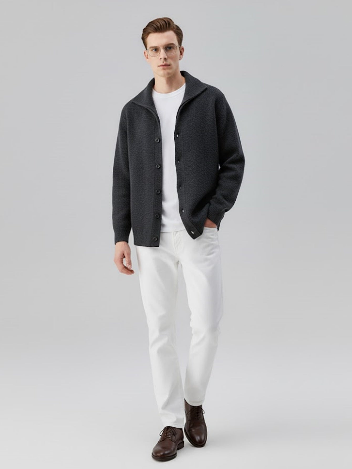 Men’s Wool-Blend Knit Cardigan – Soft Button-Up Sweater Jacket