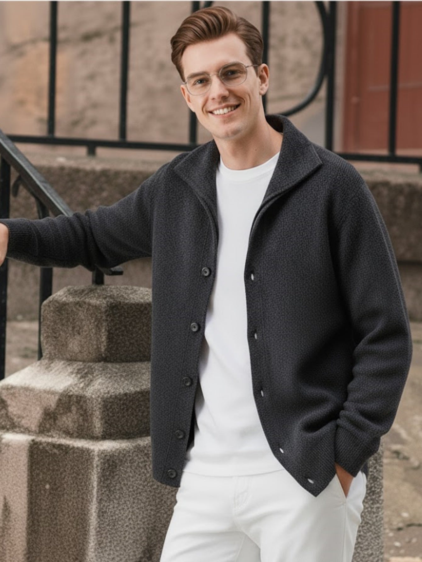 Men’s Wool-Blend Knit Cardigan – Soft Button-Up Sweater Jacket