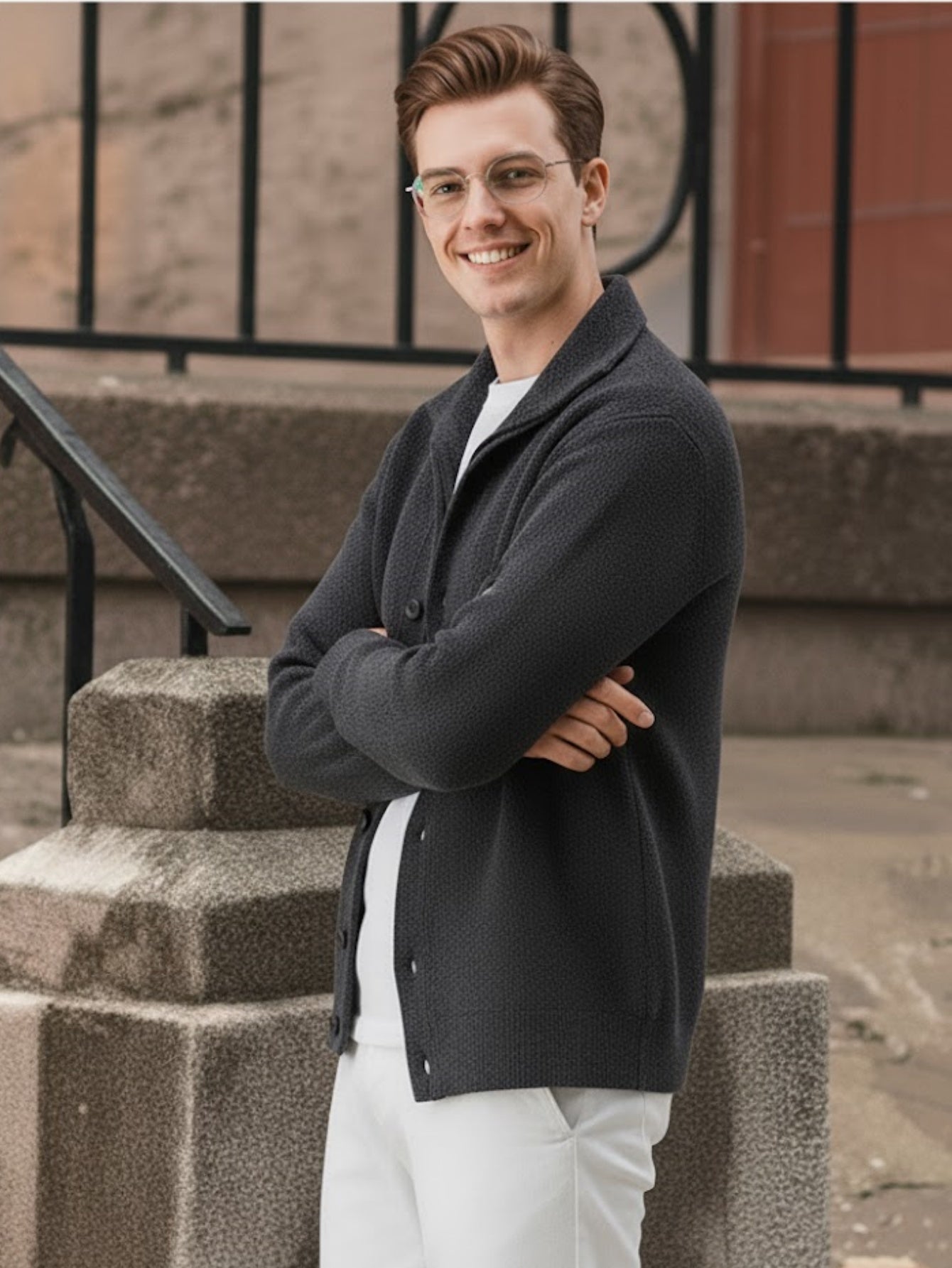 Men’s Wool-Blend Knit Cardigan – Soft Button-Up Sweater Jacket