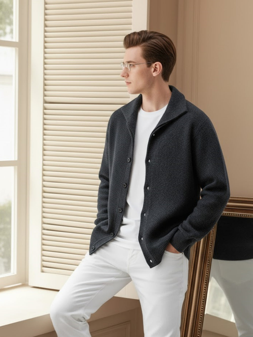 Men’s Wool-Blend Knit Cardigan – Soft Button-Up Sweater Jacket