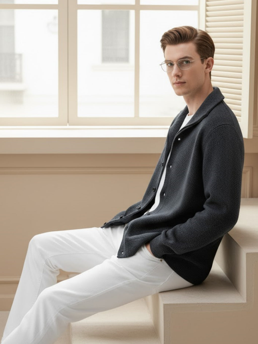 Men’s Wool-Blend Knit Cardigan – Soft Button-Up Sweater Jacket