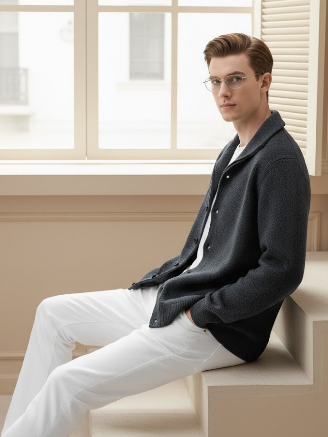 Men’s Wool-Blend Knit Cardigan – Soft Button-Up Sweater Jacket