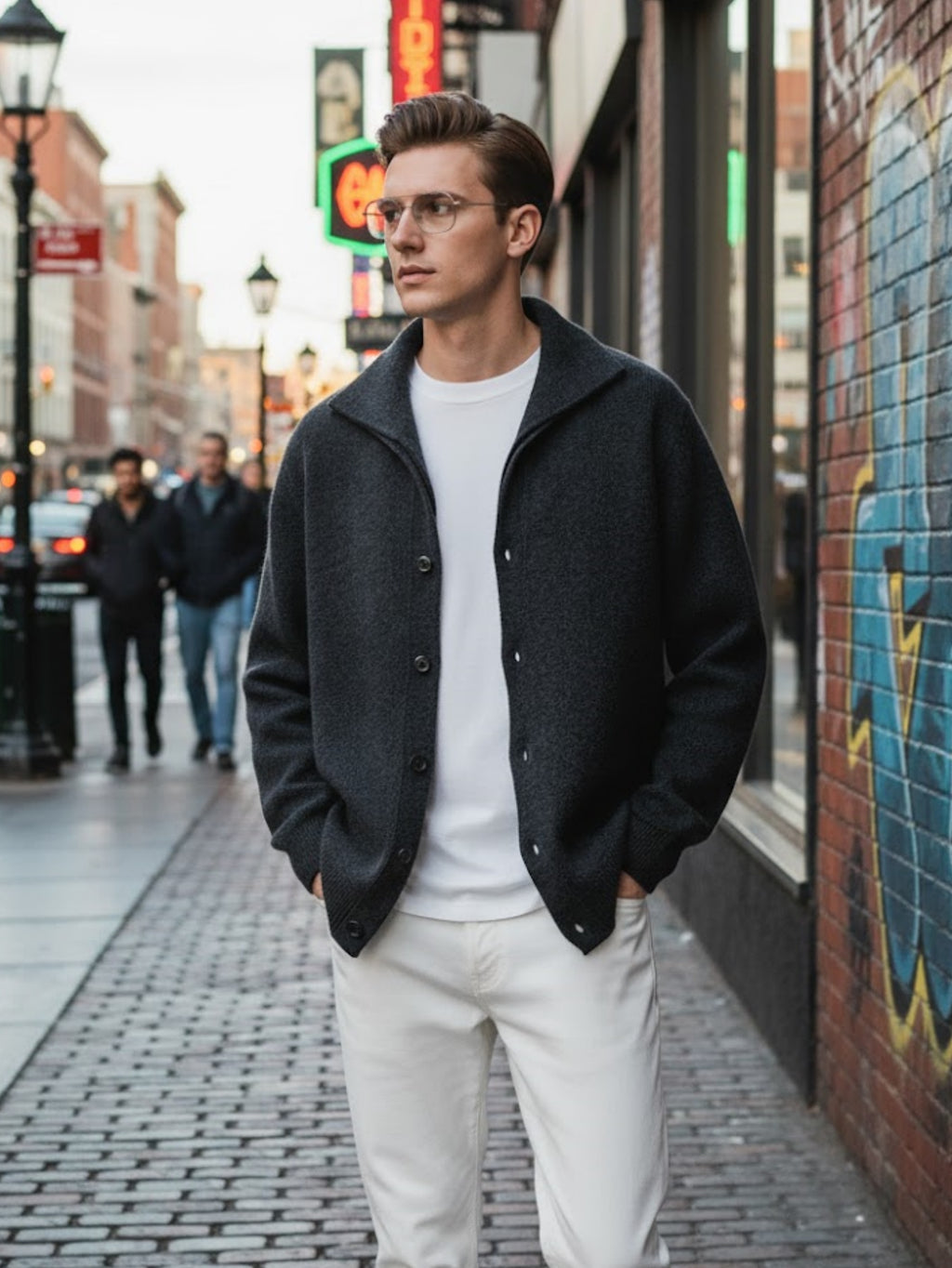 Men’s Wool-Blend Knit Cardigan – Soft Button-Up Sweater Jacket