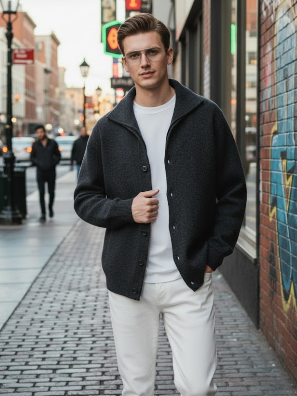 Men’s Wool-Blend Knit Cardigan – Soft Button-Up Sweater Jacket