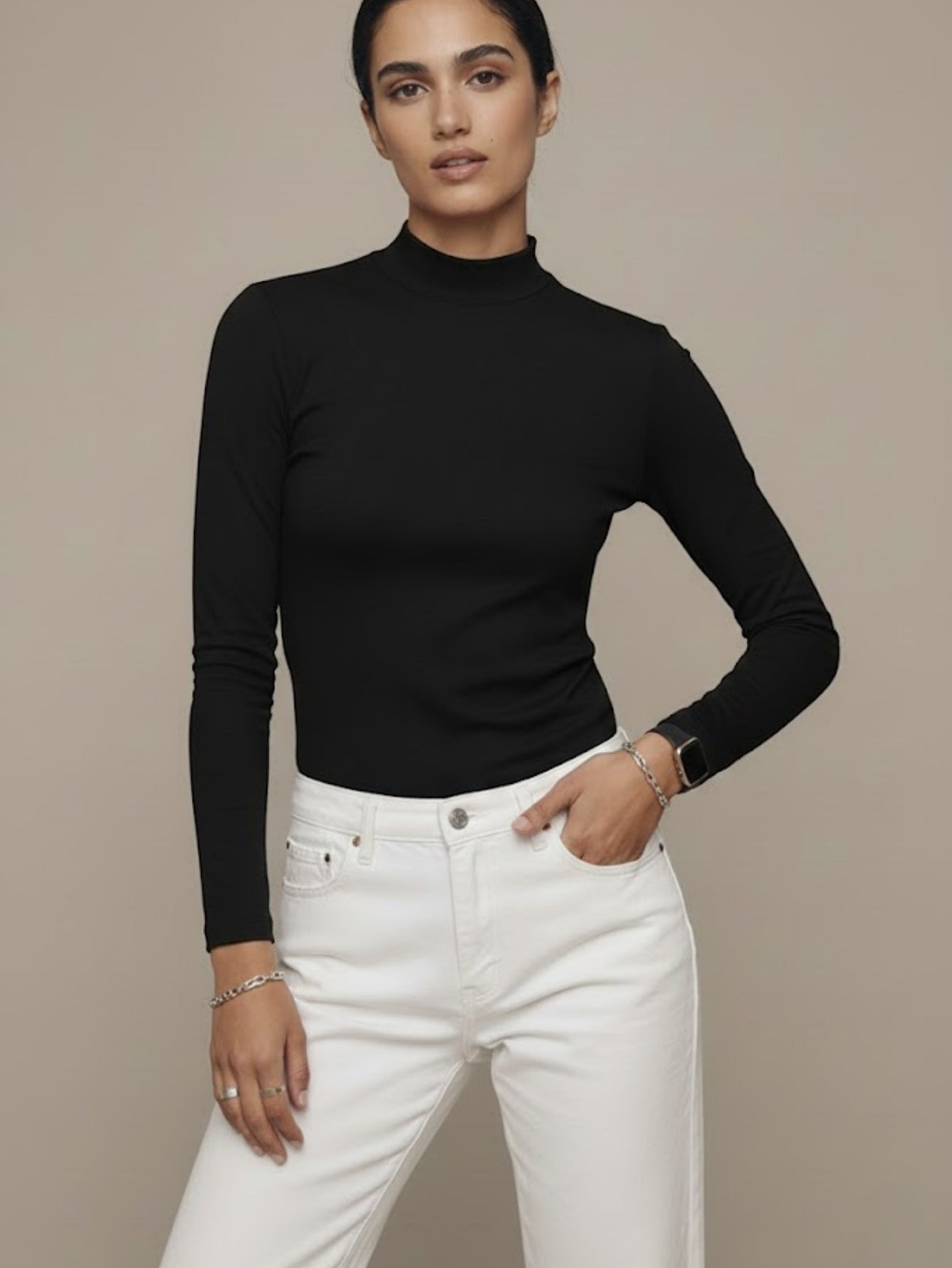 Cashmere blend Mock Neck Knit Top