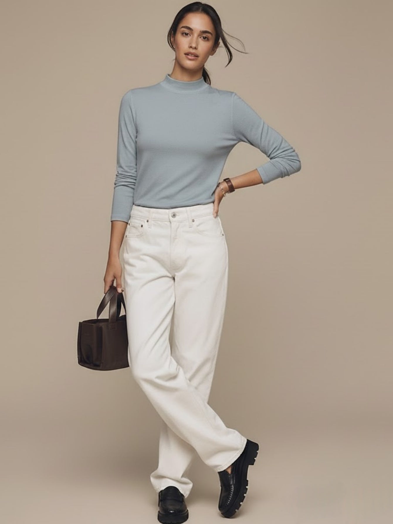 Cashmere blend Mock Neck Knit Top