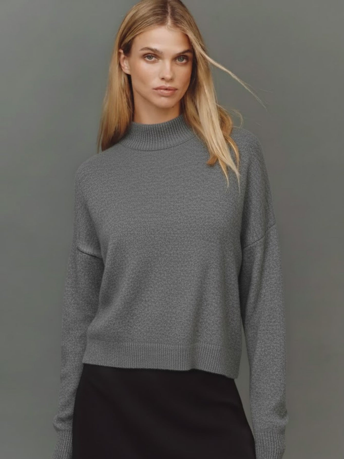 Women's Oversized Mock Neck Sweater, Long Sleeve Drop Shoulder Relaxed Fit Pullover Jumper