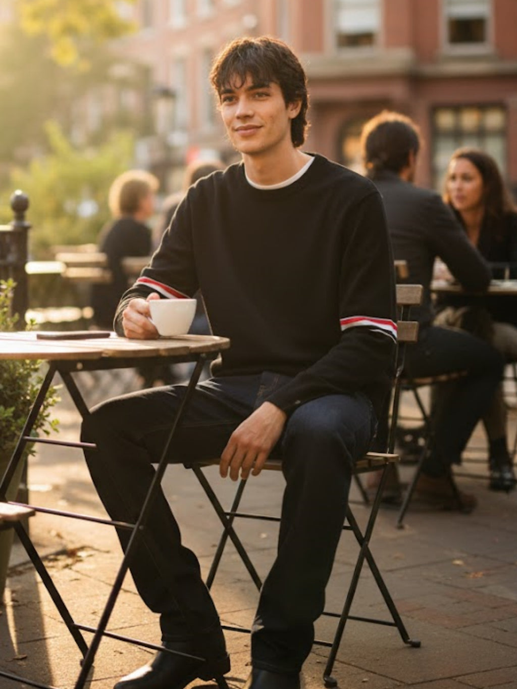 Men’s Wool Crewneck Stripe Trim Sweater – Classic Long-Sleeve Knit Pullover