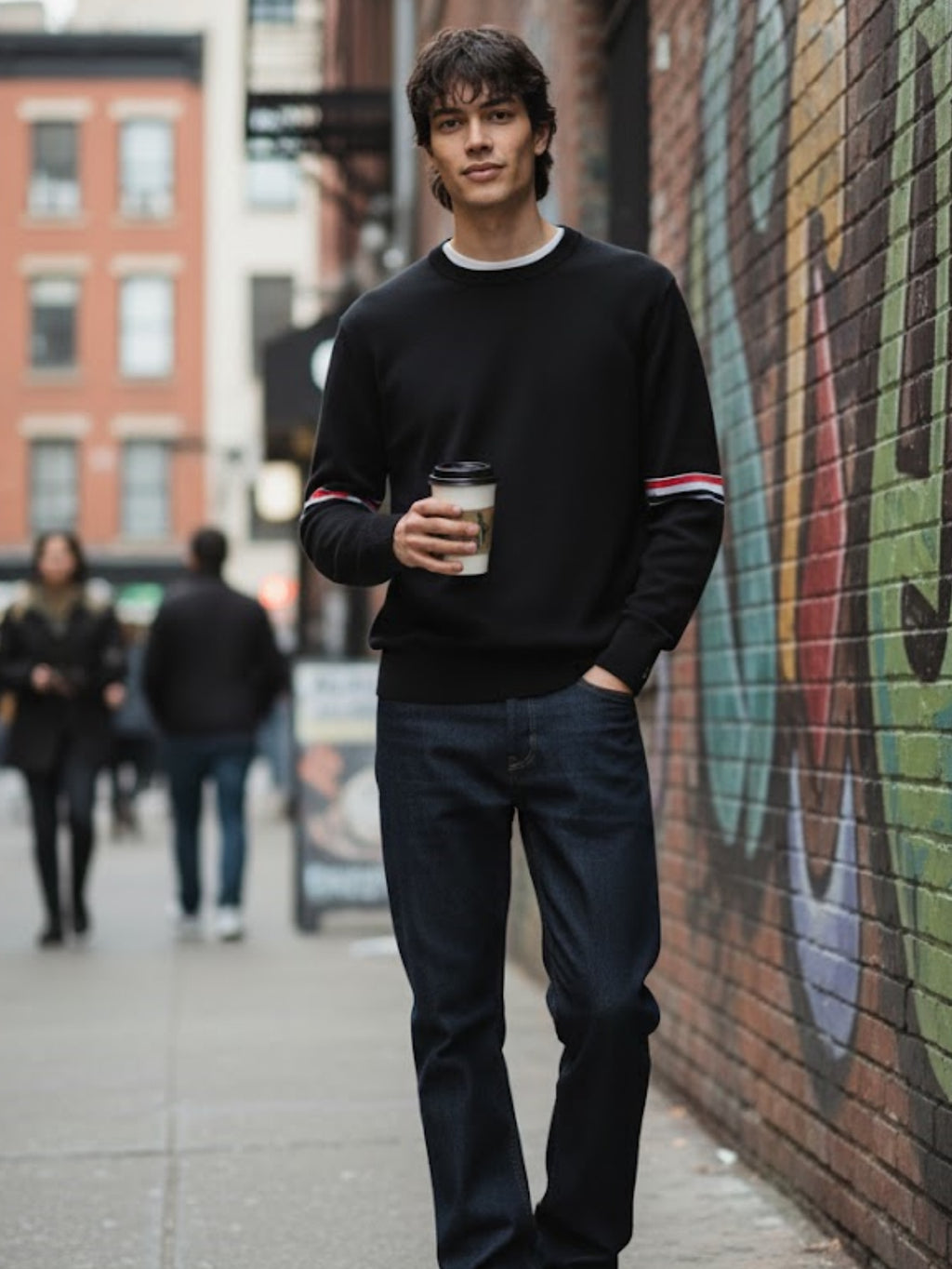 Men’s Wool Crewneck Stripe Trim Sweater – Classic Long-Sleeve Knit Pullover