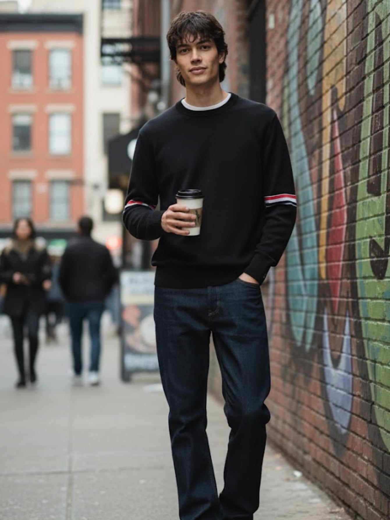 Men’s Wool Crewneck Stripe Trim Sweater – Classic Long-Sleeve Knit Pullover