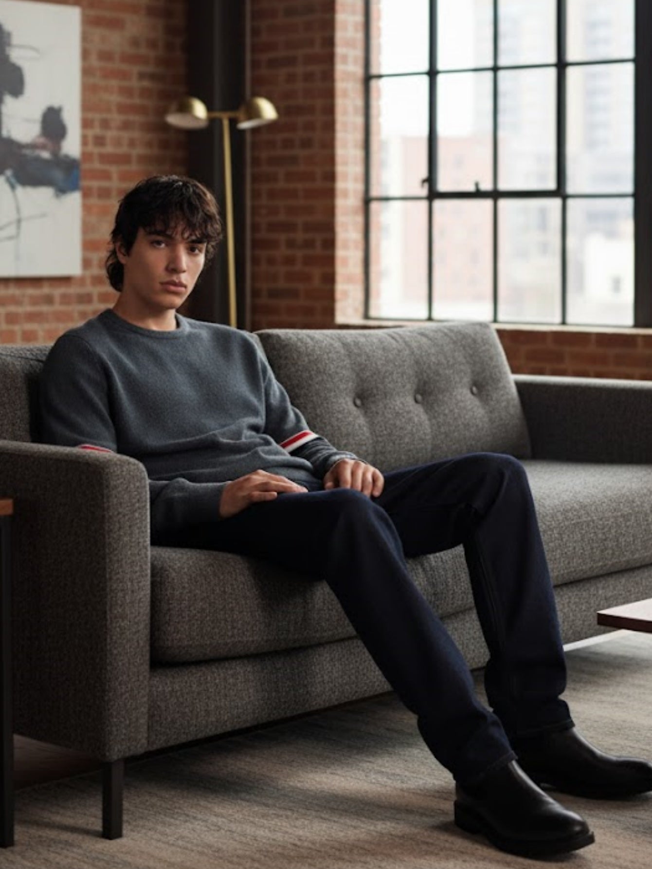 Men’s Wool Crewneck Stripe Trim Sweater – Classic Long-Sleeve Knit Pullover