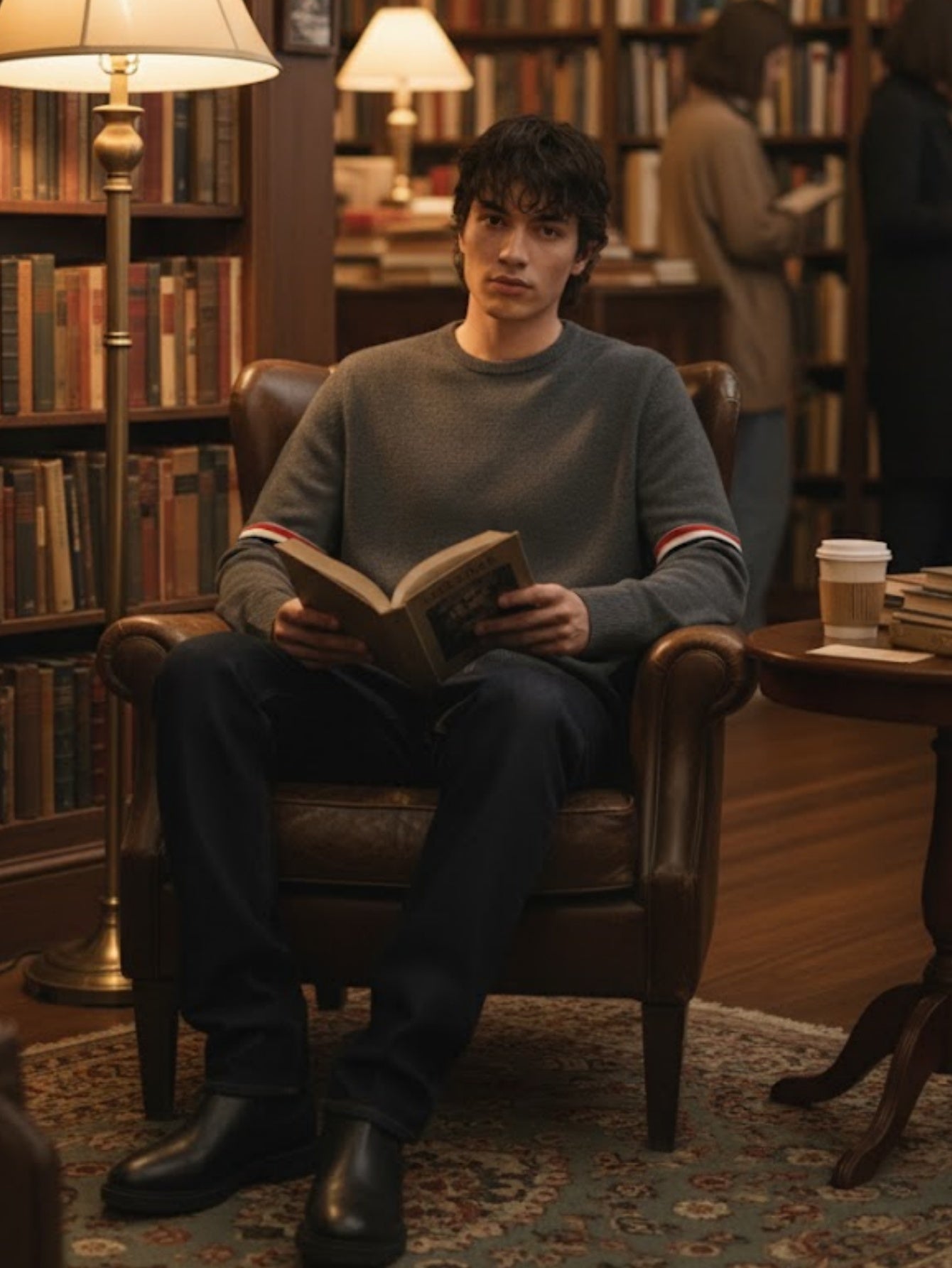 Men’s Wool Crewneck Stripe Trim Sweater – Classic Long-Sleeve Knit Pullover