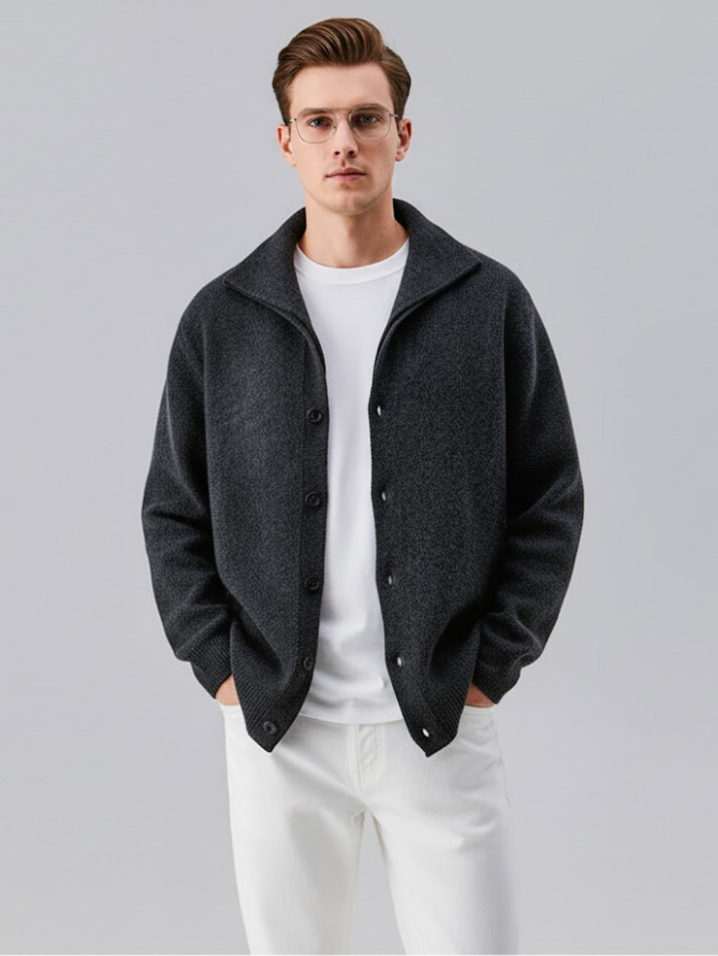 Men’s Wool-Blend Knit Cardigan – Soft Button-Up Sweater Jacket