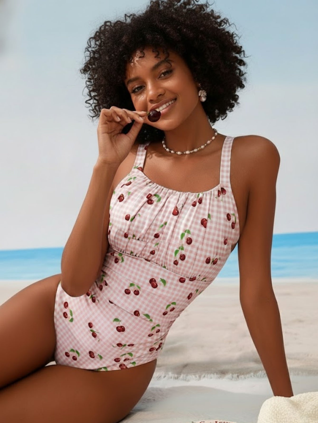 Cute Sweet Cherry Gingham Y2K One piece