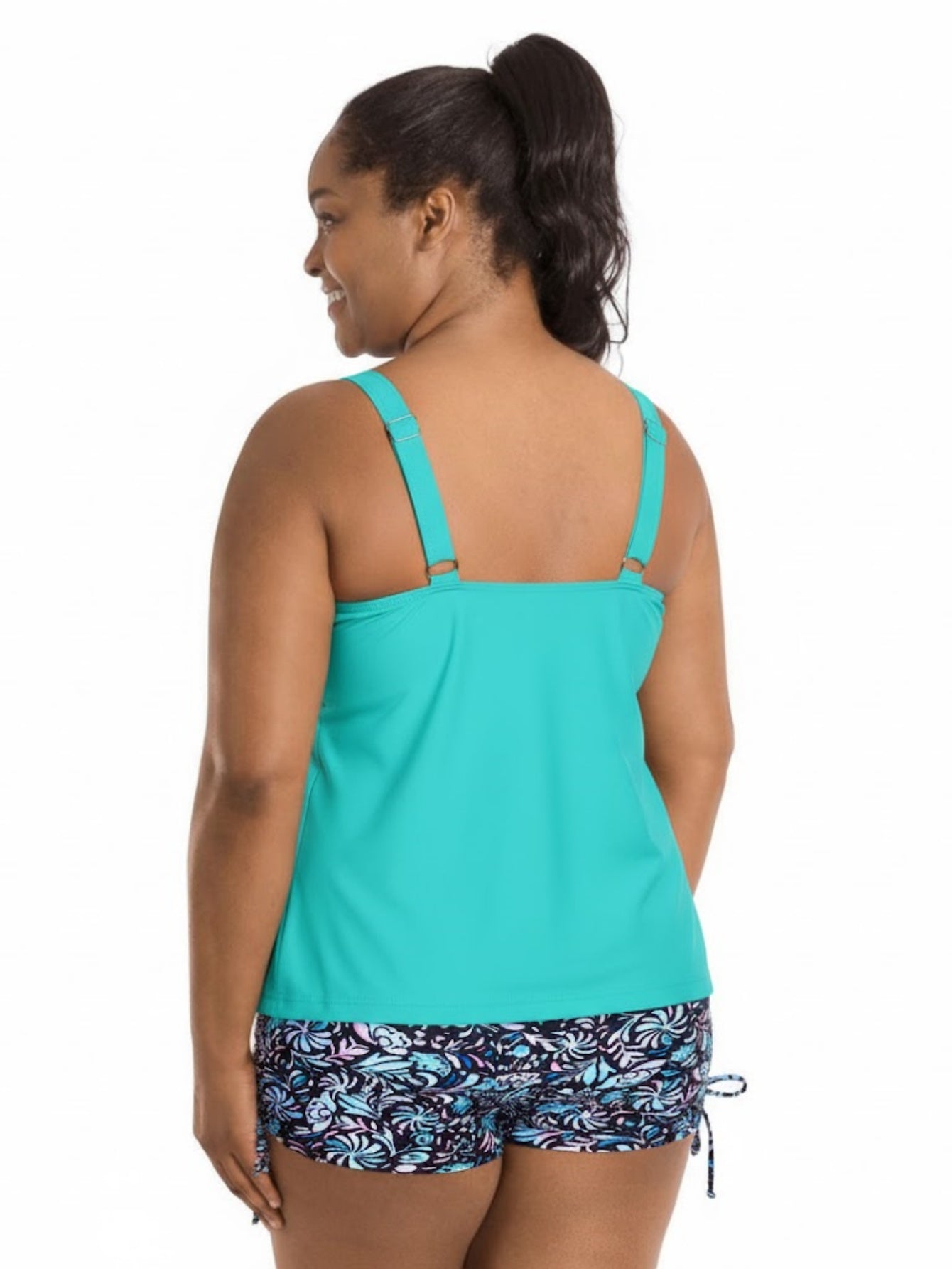 Plus Size Tankini Swimsuits for Women, Ruched Tummy Control Tankini Top with Floral Print Swim Shorts, 2 Piece Modest Bathing Suit