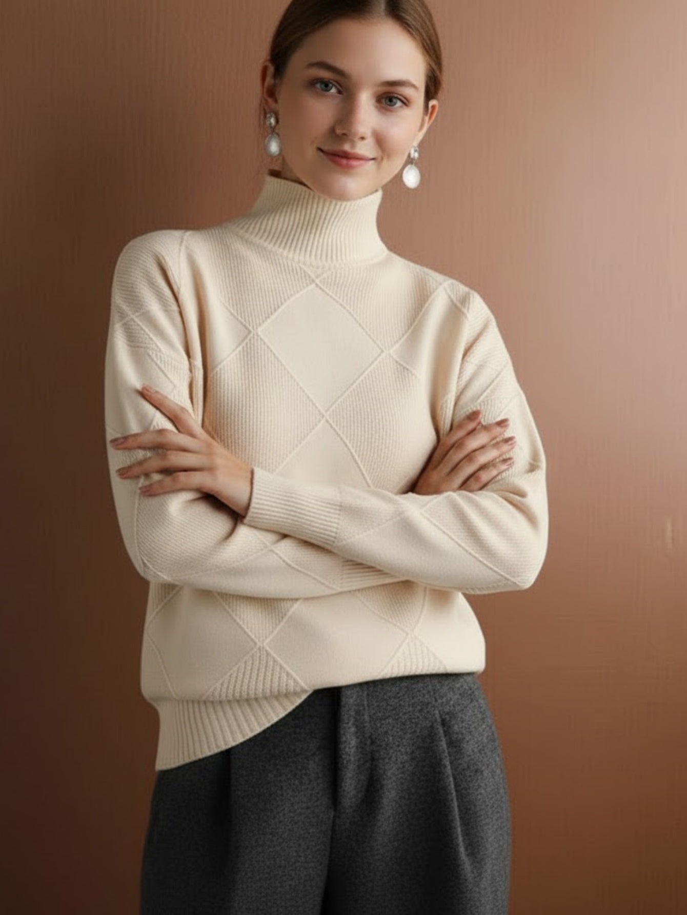 Women's Oversized Turtleneck Sweater, Casual Loose Fit Chunky Knit Pullover Top, Warm Solid Color Basic Jumper