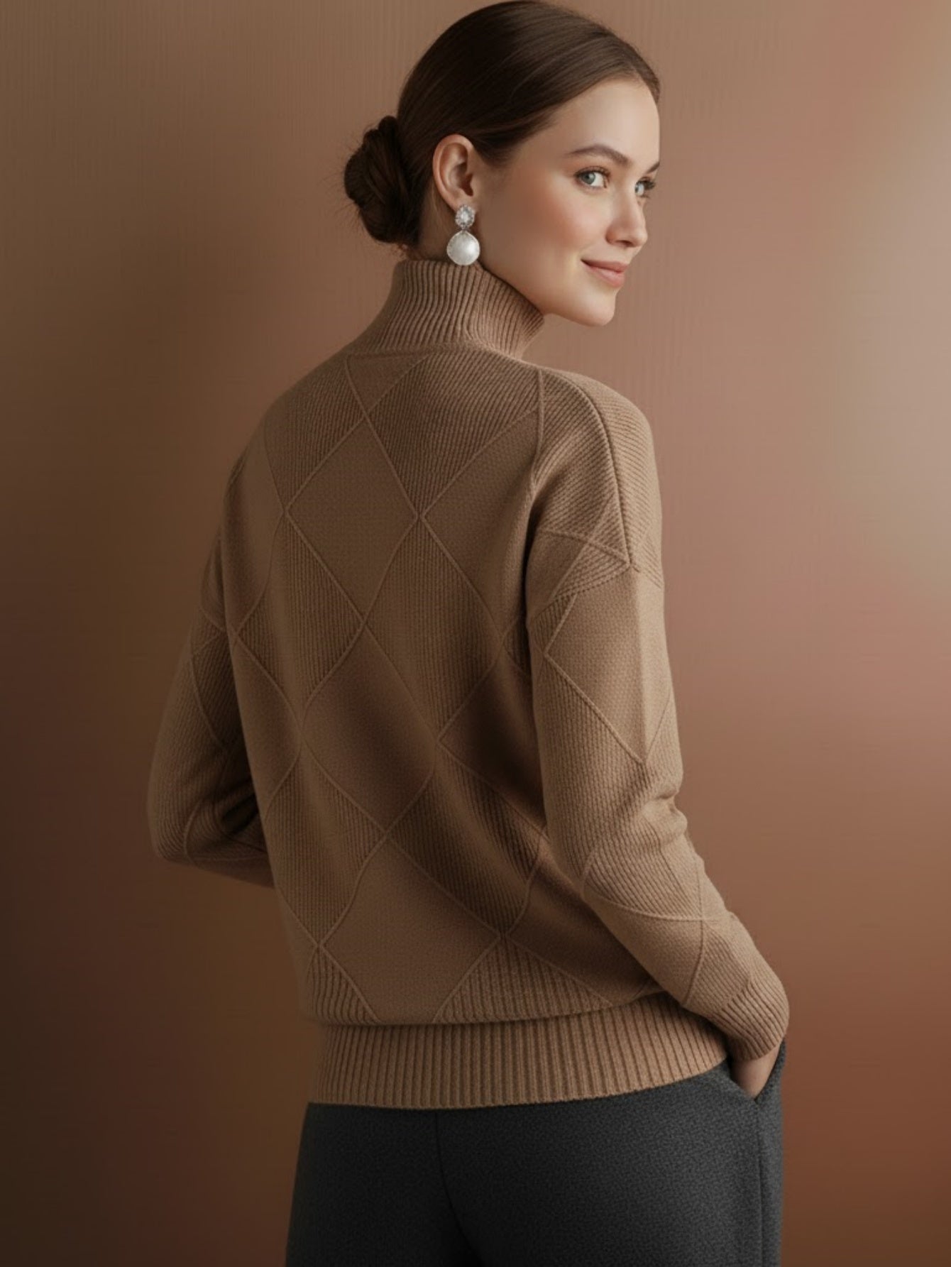 Women's Oversized Turtleneck Sweater, Casual Loose Fit Chunky Knit Pullover Top, Warm Solid Color Basic Jumper