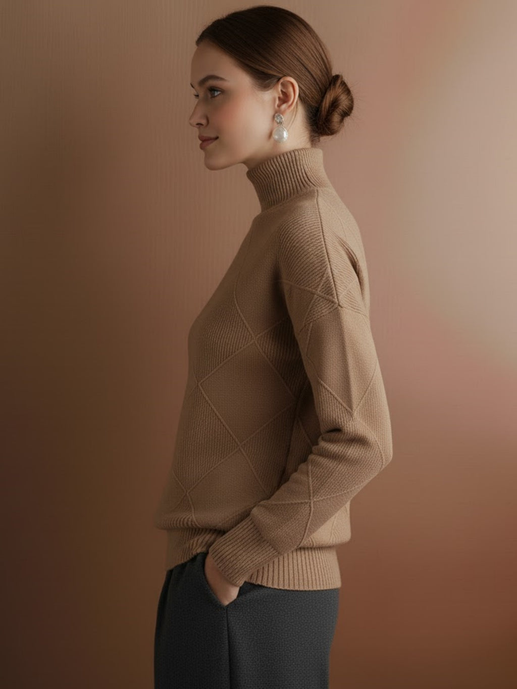 Women's Oversized Turtleneck Sweater, Casual Loose Fit Chunky Knit Pullover Top, Warm Solid Color Basic Jumper