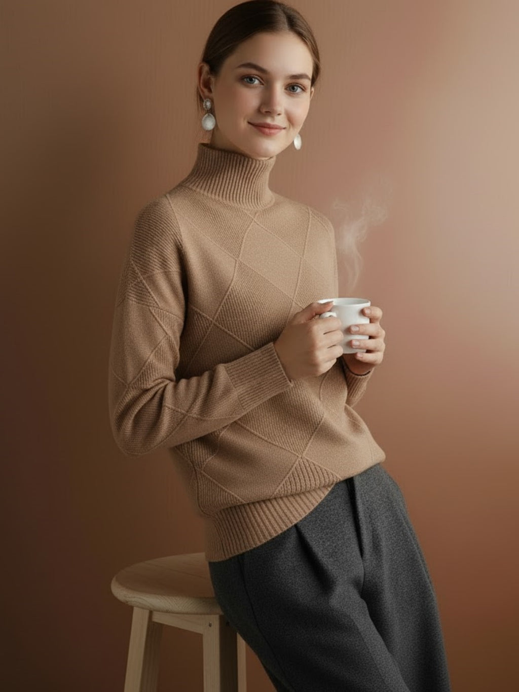 Women's Oversized Turtleneck Sweater, Casual Loose Fit Chunky Knit Pullover Top, Warm Solid Color Basic Jumper