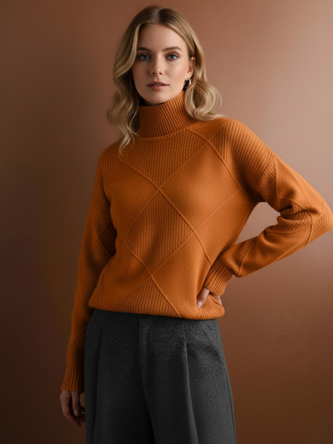 Women's Oversized Turtleneck Sweater, Casual Loose Fit Chunky Knit Pullover Top, Warm Solid Color Basic Jumper