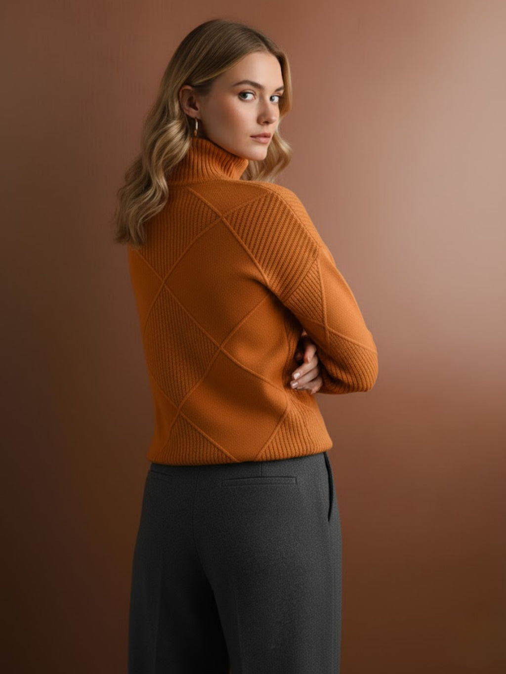 Women's Oversized Turtleneck Sweater, Casual Loose Fit Chunky Knit Pullover Top, Warm Solid Color Basic Jumper