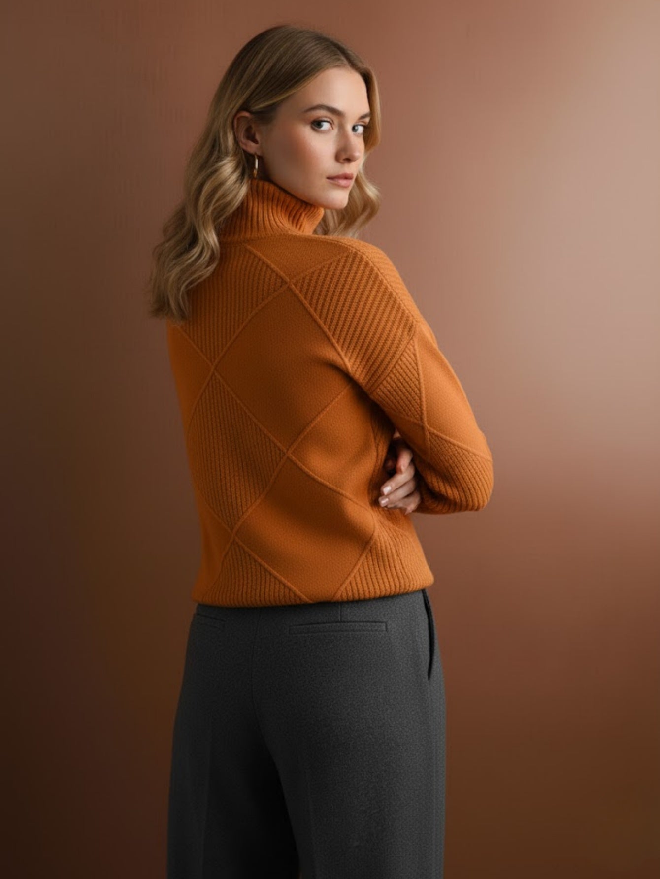 Women's Oversized Turtleneck Sweater, Casual Loose Fit Chunky Knit Pullover Top, Warm Solid Color Basic Jumper